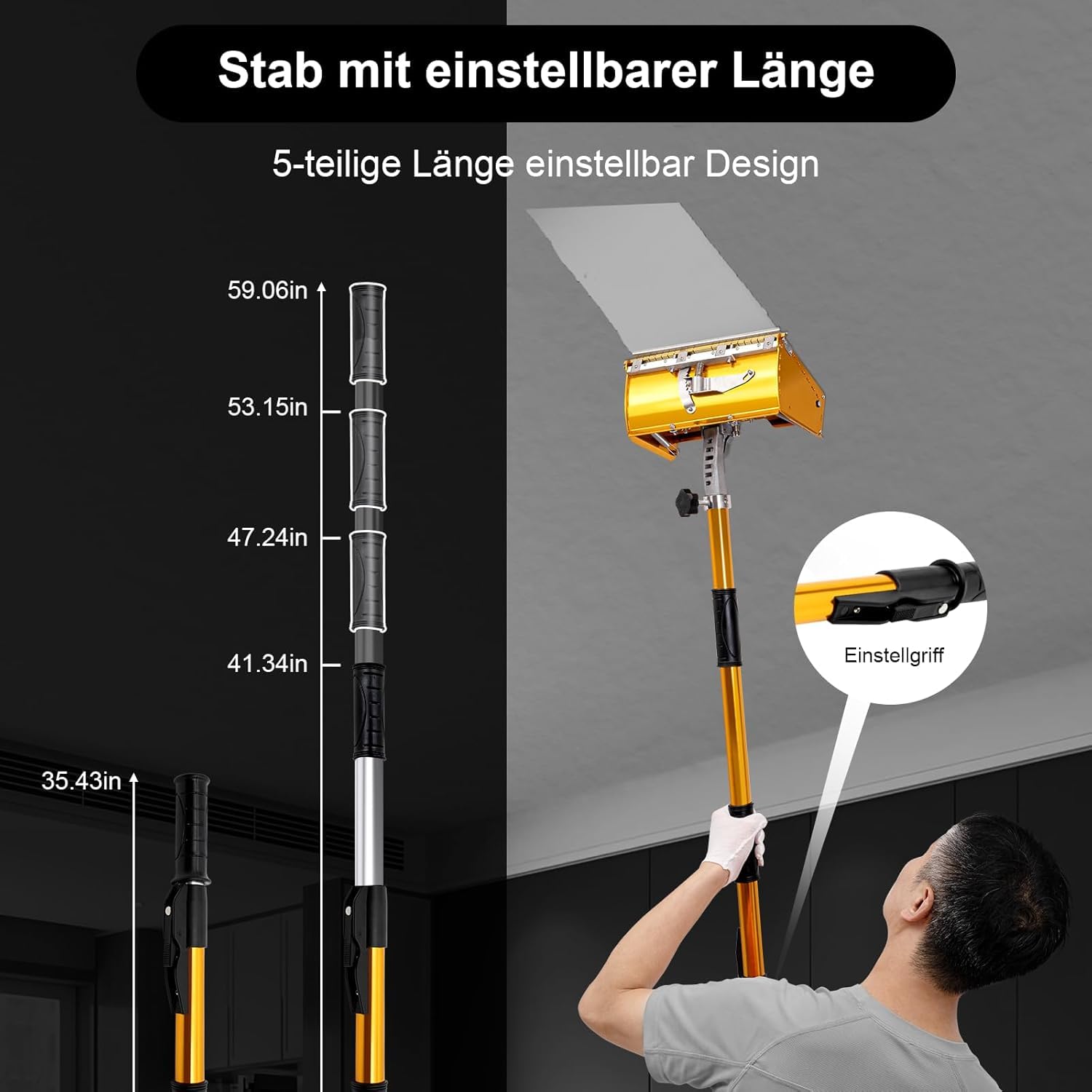 Drywall kielnia do suchej zabudowy, zestaw do wykańczania płaskich uchwytów, regulowane narzędzia do tapiowania, zestaw szpachli powierzchniowych z szybkim przełącznikiem teleskopowym, 4 pozycje