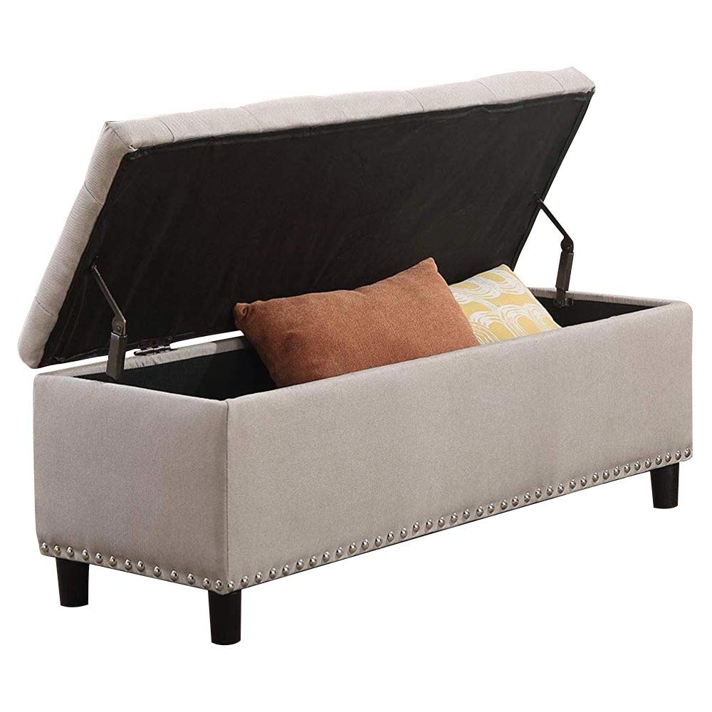 BAKAJI Cassapanca Pouf Contenitore Poggiapiedi per Camera da Letto Panca Sgabello con Struttura in Legno Rivestimento in Tessuto Seduta Apribile Imbottita Dimensioni: 121 x 42 x 43 cm (Beige)