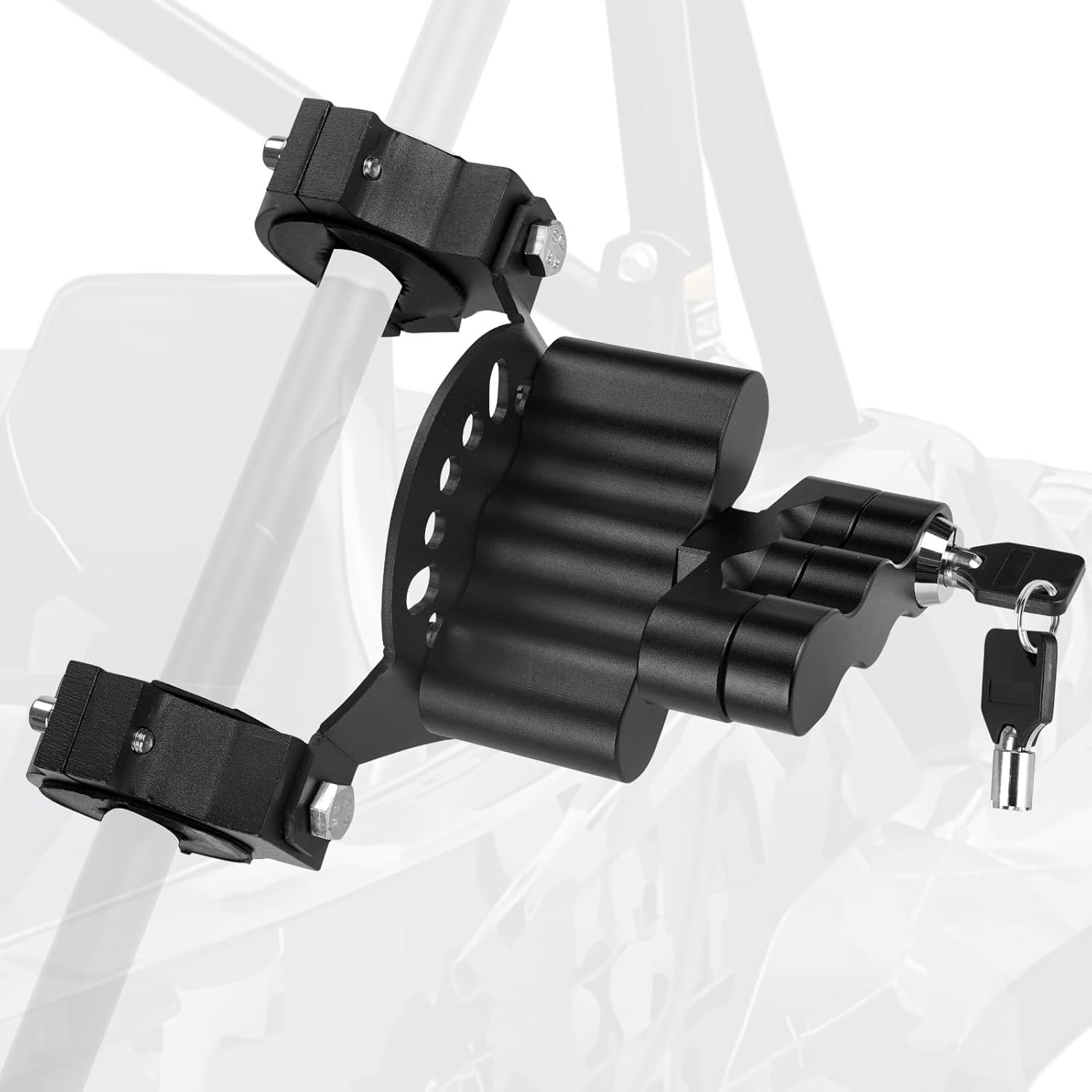 UTV Roll Bar Gas Can Mount with Key Lock, Universal Fuel & Water Pack Holder, Fits 1.0"–2" Roll Cages, Compatible with Rotopax Standard Fuel and Storage Containers