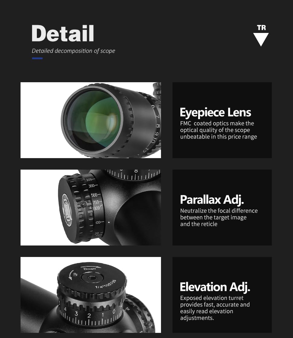 SPINA OPTICS HD 4-16X44 SFP, Tube de 30 mm deuxième Plan Focal Lunette de Chasse Lunette de visée Optique Tactique portée de Fusil Airsoft