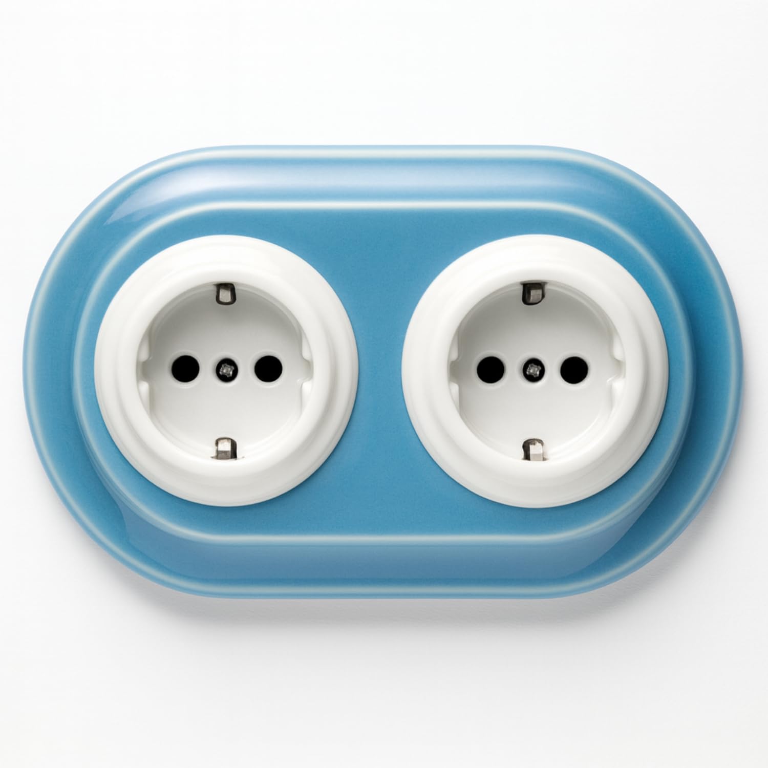 Unterputz Porzellan Retro Steckdose 2-fach, All-in-One, Serie PR1 blau
