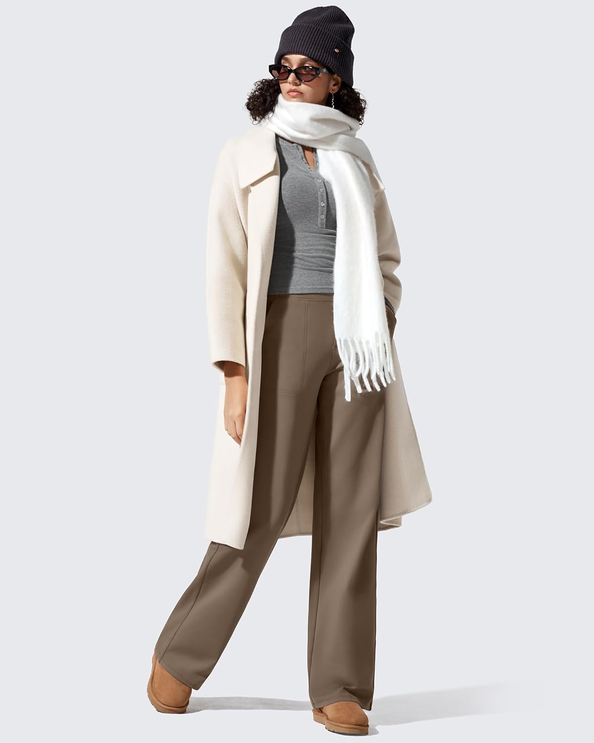 G4Free Women Fleece Lined Pants with Pockets Wide Leg Winter Thermal Work Trousers Dressy Casual Petite/Regular/Tall - Image 6