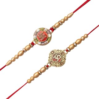 Kamla Sellers Set Of 2 Raksha Bhandan Handmade Rakhi Bracelet With Stone Work Kundan Design For Brother Bhaiya Celebration Hindu Festival of Rakshabandhan