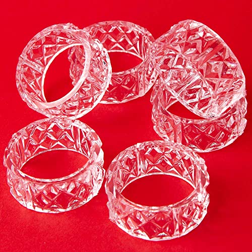 Set of 6 Crystal Look Acrylic Napkin Rings for Holiday or Everyday Table Decor | Clear Napkin Rings for Thanksgiving Dinners, Christmas Parties, Special Events, Wedding Receptions and Everyday Decor