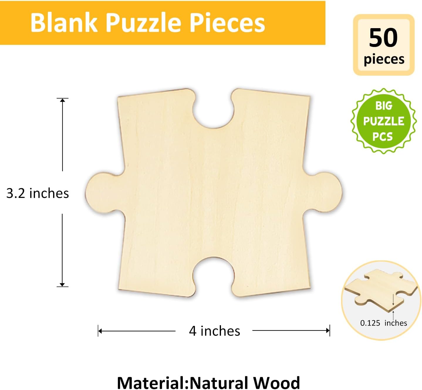 50 Piece Blank Wooden Puzzle Jumbo Size, Each Piece is 4x3.2 Inches to Draw on, Unfinished Freeform Large Jigsaw Puzzles for Arts & Crafts, Natural Wood Puzzle Pieces for DIY