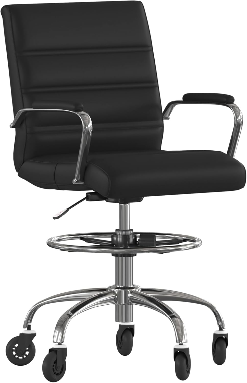 Flash Furniture Lexi Mid-Back Drafting Chair with Adjustable Foot Ring - Black LeatherSoft Upholstery - Chrome Base - Roller Wheels