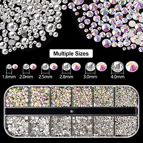 7000Pcs Half Round Pearls & Crystal Rhinestones & Mini Metal Caviar Beads, Flatback White Half Pearls & Clear Ab Rhinestones & Gold Silver Micro Balls With Tweezer & Picker Pen For Nail Art Crafts #TOP1