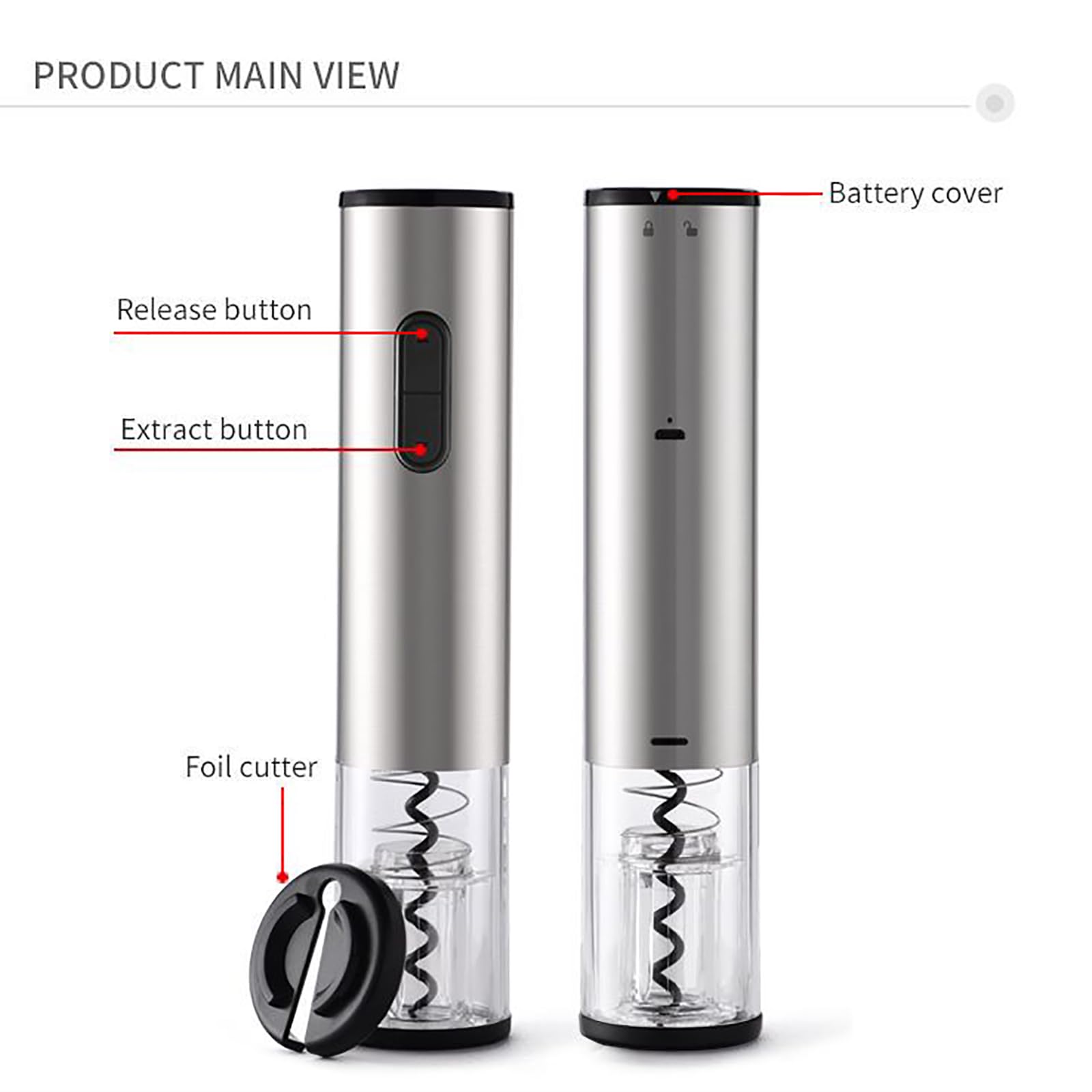 Abridor de vino eléctrico, con cortador de aluminio, abridor de vino reutilizable de acero inoxidable recargable, para fiesta en casa, bar, al aire libre, fiesta, restaurante y catering, regalo para