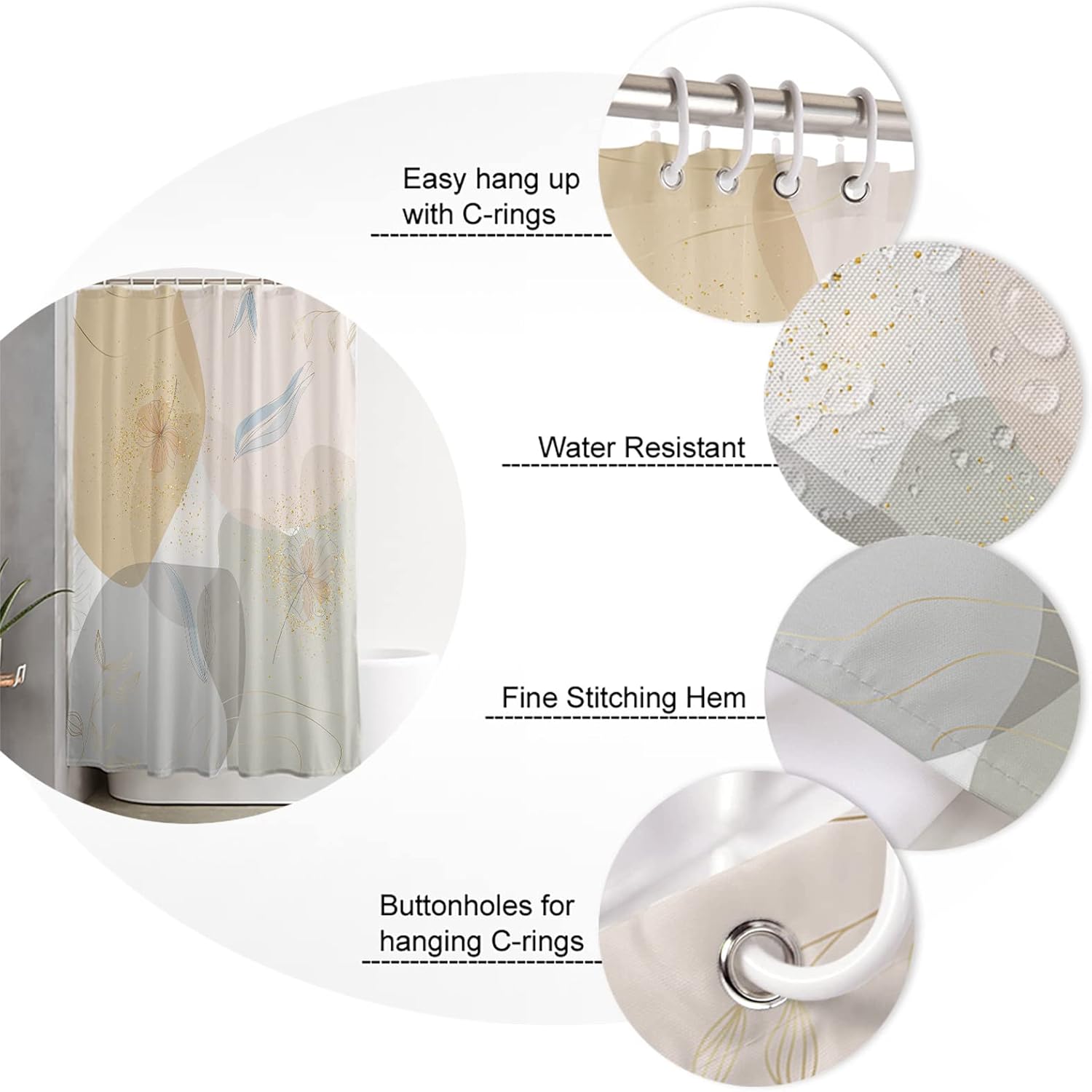 QueenKer Abstract Mid Century Shower Curtain,Boho Gradient Flower Floral Leaf Waterproof Fabric Shower Curtain Set with 12 Hooks Bathroom Curtains for Girls Home Hotel Holiday Decor, 72" W x 72" L