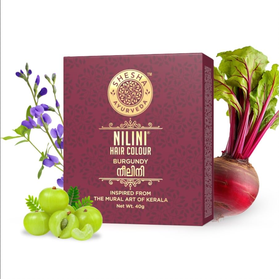 Shesha Ayurveda Nilini Hair Colour - Ayurvedic, No Ammonia, No Peroxide, No Perborates, No Bleach,Natural Burgundy Colour (40g)