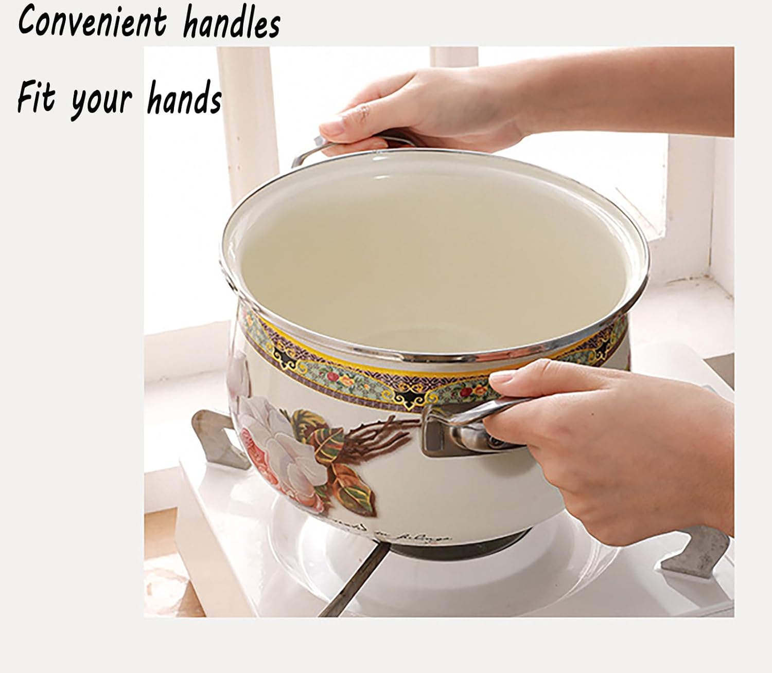 Nonstick Saucepan with Glass Lid Flower Enamel on Steel Cooking Pot with Lid, Vintage Thicken Soup Pot with Handles for stovetop, Oven Safe, Gift for Housewarming Wedding Birthday,30CM