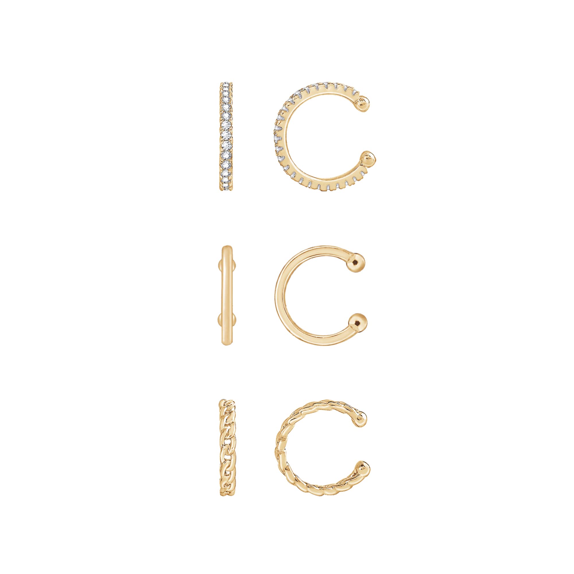 Amazon Essentials 14K Gold or Rhodium Plated Sterling Silver Set of 3 Ear Cuffs