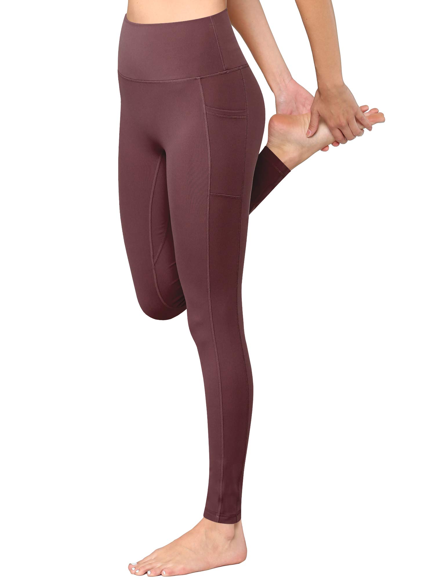 (Size L) Active Queens Peached Seamless Front Leggings with Side Pocket Full-Length Yoga Pants