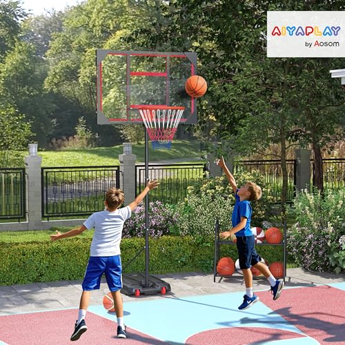 Aiyaplay Basketball Hoop Outdoor Indoor, 210-260Cm Height Adjustable Basketball Hoop With Wheels, Larger Base, For 6+ Years, Red - 2