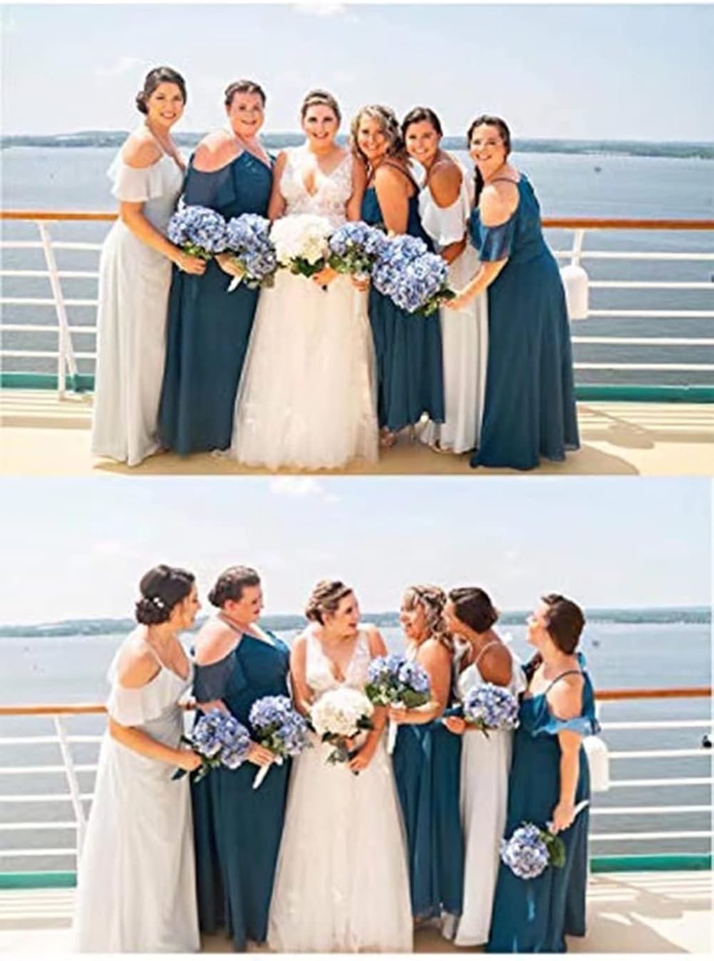 Miniatura 6 de XINWAKK Vestidos de dama de honor con hombros descubiertos con abertura, vestido formal largo de gasa con cuello en V para invitados de boda