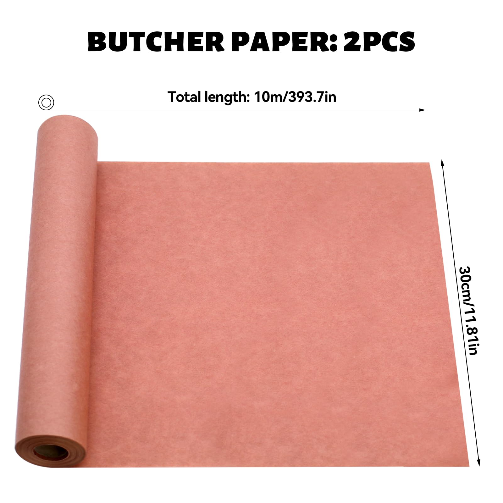 2 Rotoli Carta da Macellaio Rosa Rotolo da 10 m, Carta Kraft per BBQ, Butcher Paper BBQ, larghezza 30 cm, per Risultati di Cottura Perfetti per BBQ Smoker Grill, SKZ-01