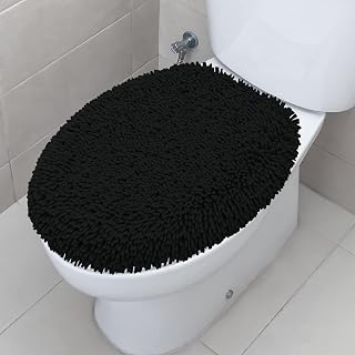 TREETONE Ultra Soft Chenille Bathroom Toilet Lid Cover, 19x21 Inches, Black