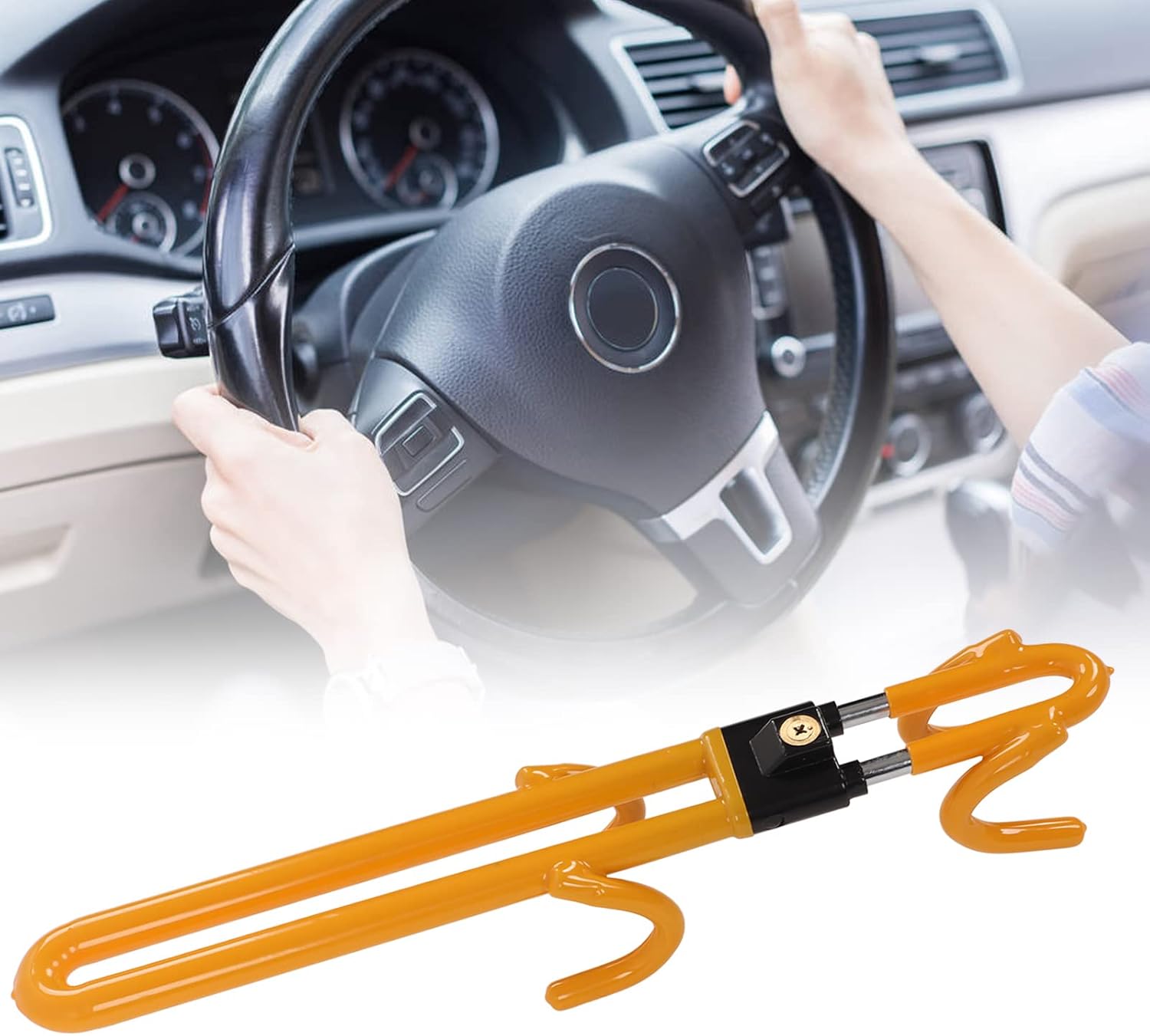 Universal Twin Hooks Steering Wheel Lock Anti Theft Wheel Lock for Cars Trucks Vans Car Anti Theft Wheel Lock Iron Steering Wheel Lock With 2 Key