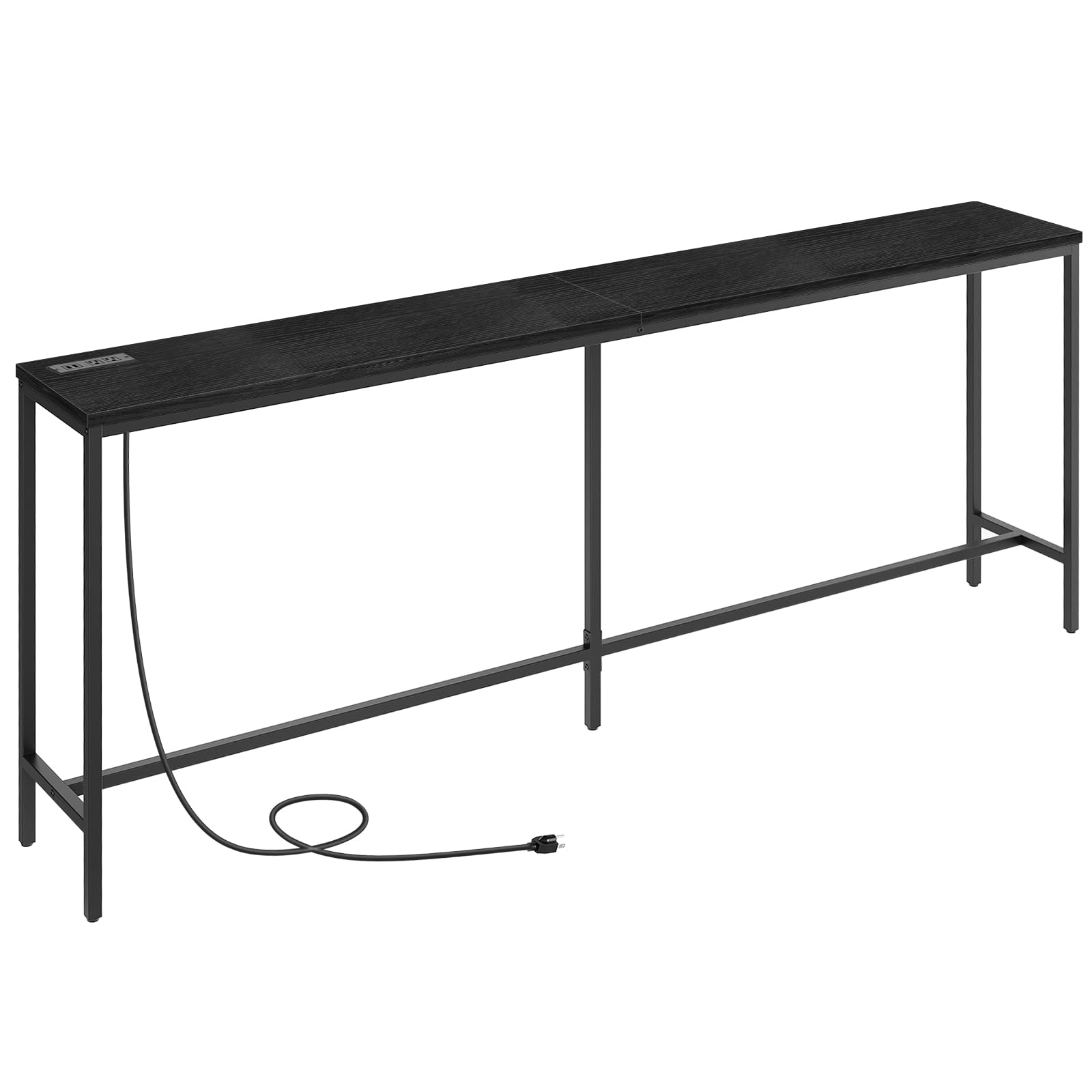 MAHANCRIS 78.7" Console Table with Power Outlet, 11.8" Wide Narrow Sofa Table, Industrial Entryway Table with USB Ports, Behind Couch for Entryway,