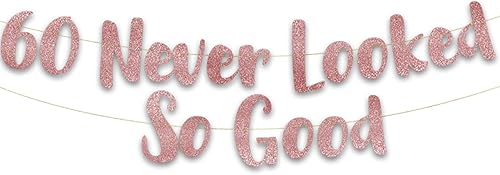 Miniatura 10 de Pancarta dorada con purpurina «60 Never Looked So Good» – Decoración de fiesta de cumpleaños y aniversario de 60 años Dorado,Negro
