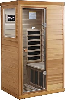 LTCCDSS Infrared Sauna, Red Cedar Far Infrared Sauna with 1050W, 1 Person Wood Sauna with 6 Low EMF Heaters, 2 Bluetooth Speakers, LED Lamp Left Door