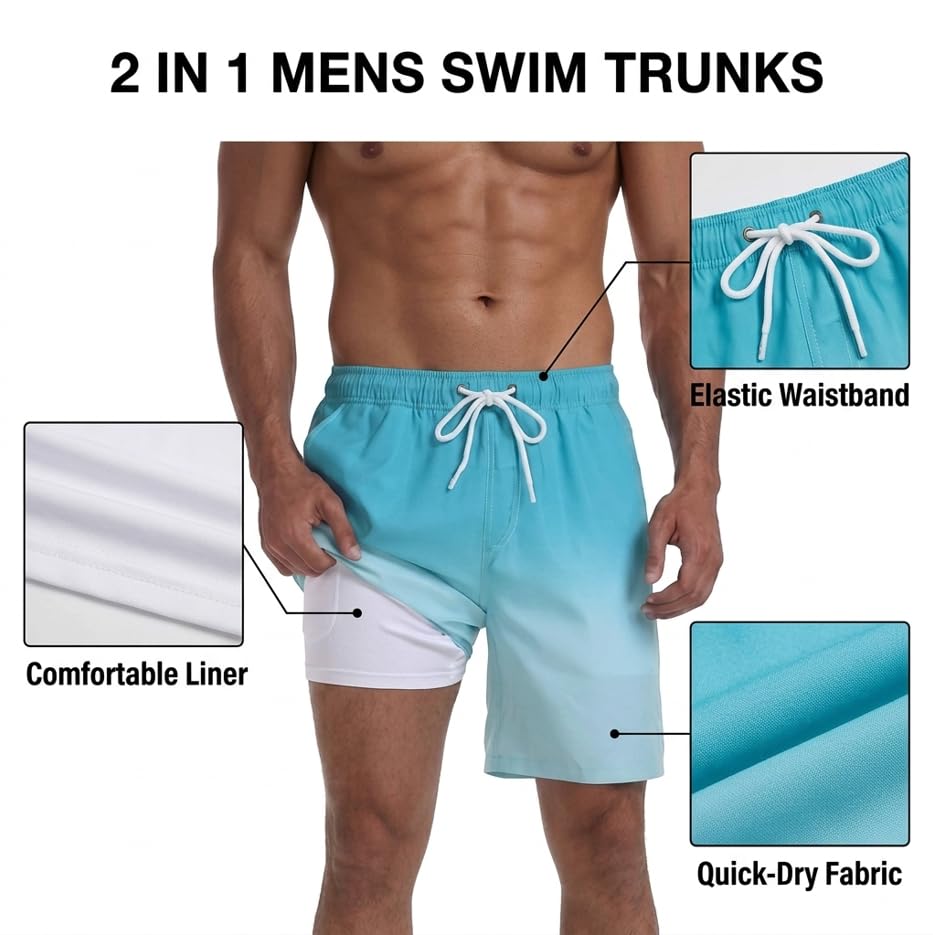 Image of Keevoom Mens Swim Trunks Compression Liner Swimming Shorts Swimwear Quick Dry Swimsuit Bathing Suits Board Shorts