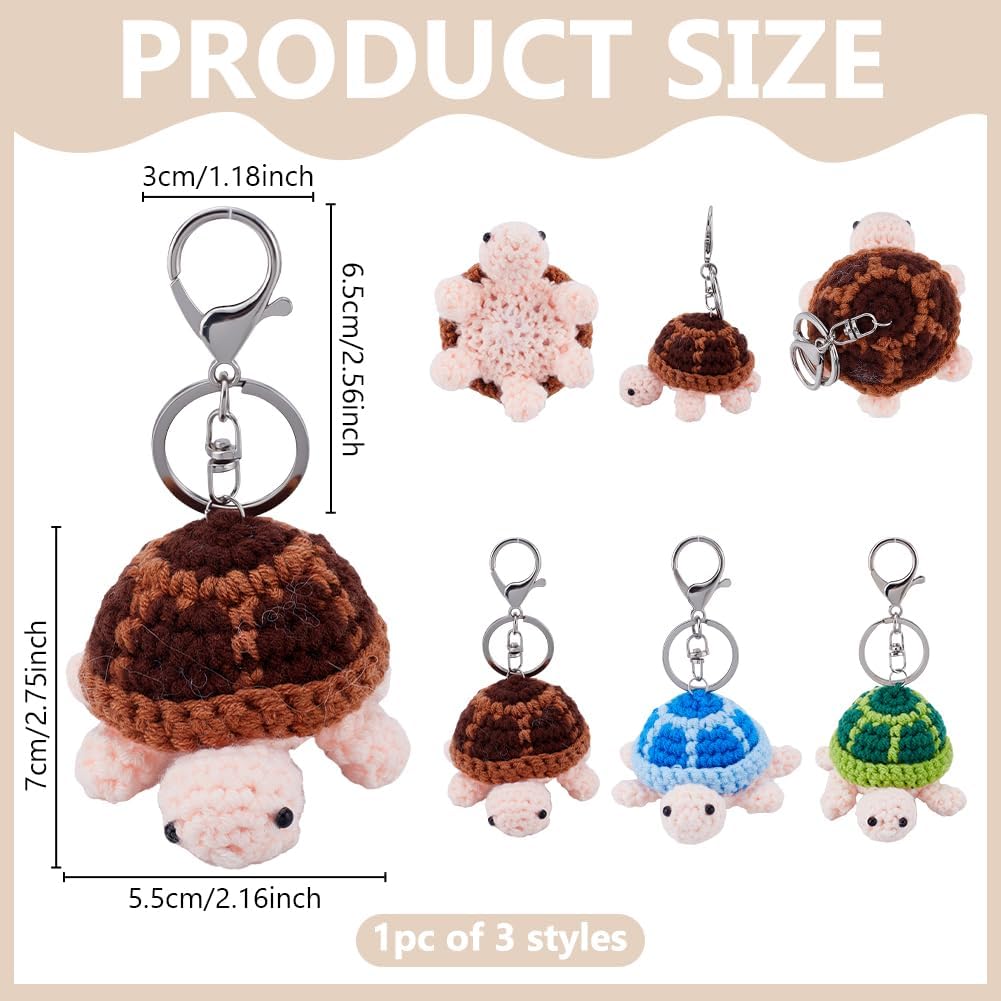 3 Sets Crochet Turtle Keychain - Sea Turtle Keychain for Handicraft Enthusiasts Birthday Gifts