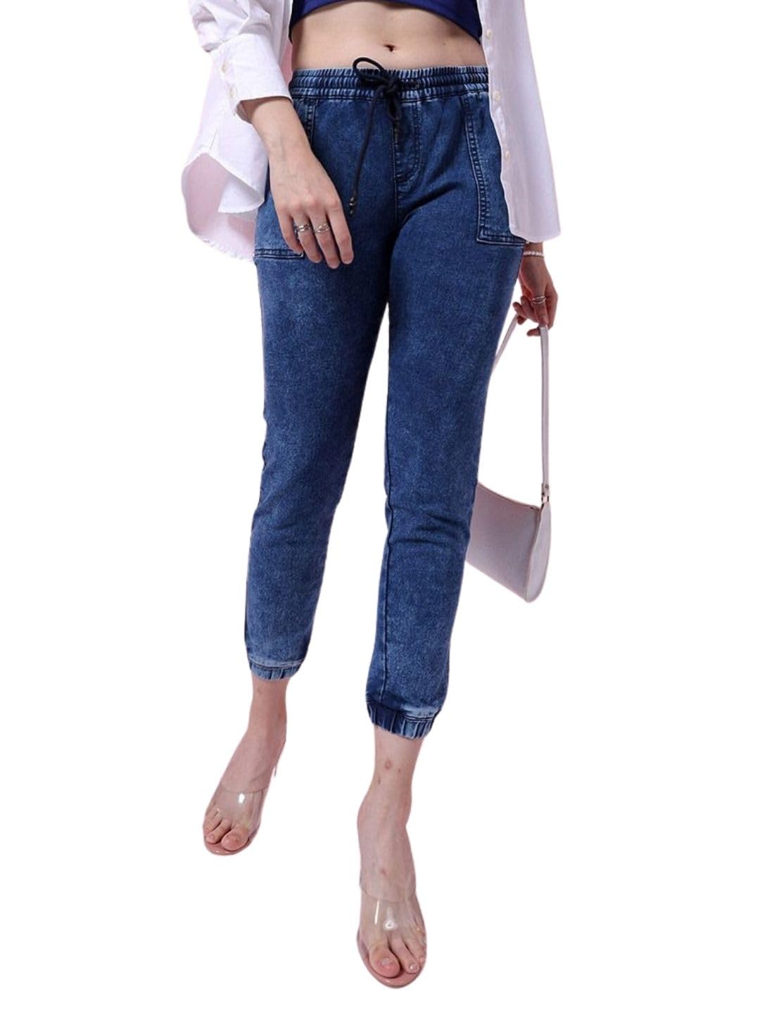freehand by The Indian Garage Co Women Regular Fit Solid Mid-Rise Denim Cargo Joggers-picture-30