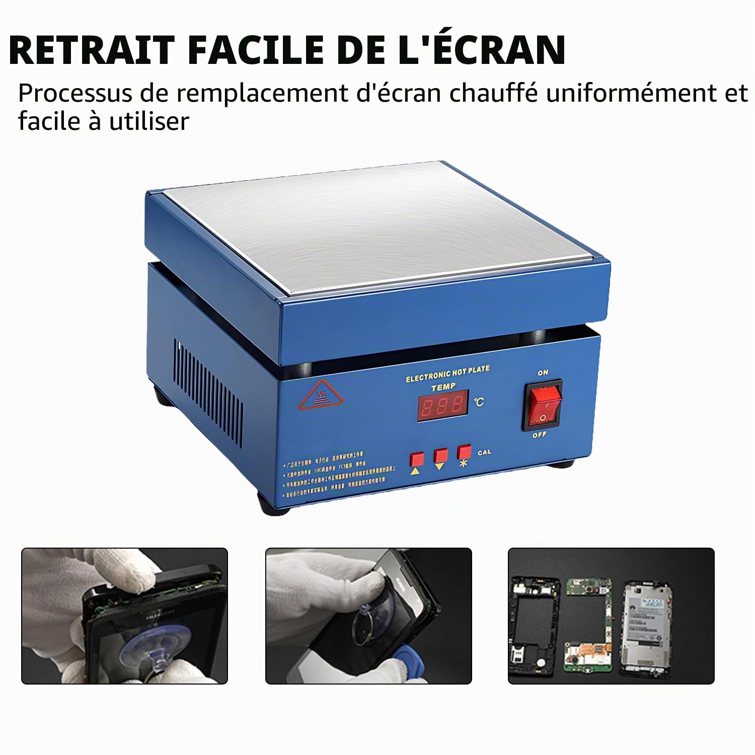 Station de préchauffage, micro-ordinateur LED, plaque chauffante électrique 200 x 200 mm, plaque chauffante soudée, station de préchauffage, courant alternatif, 800 W, 50-350 °C