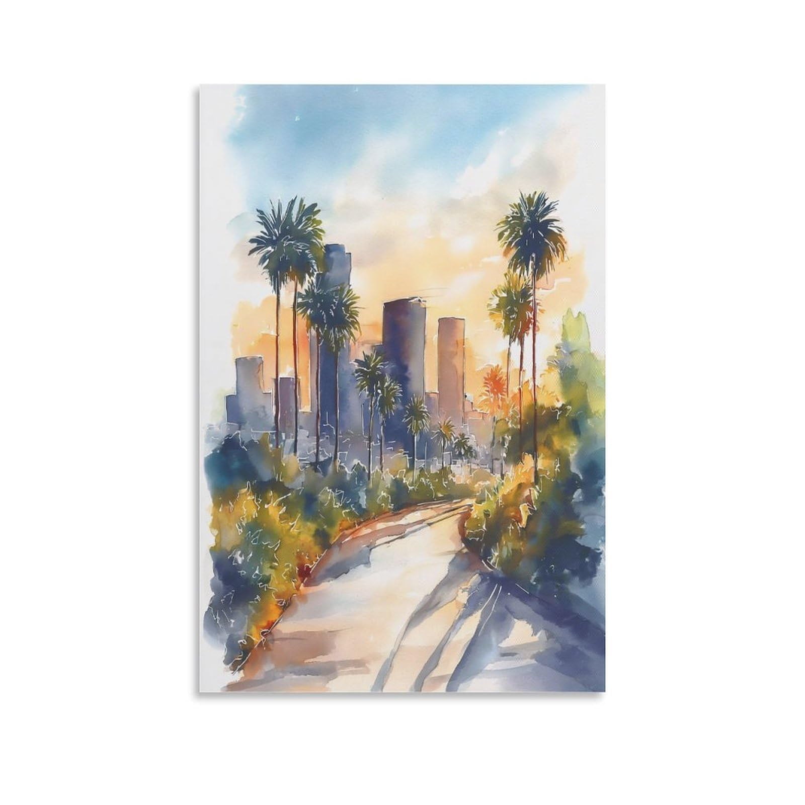 XWYMXZ Los Angeles California 20x30inch(50x75cm) Vintage Travel Poster Watercolor Canvas Art