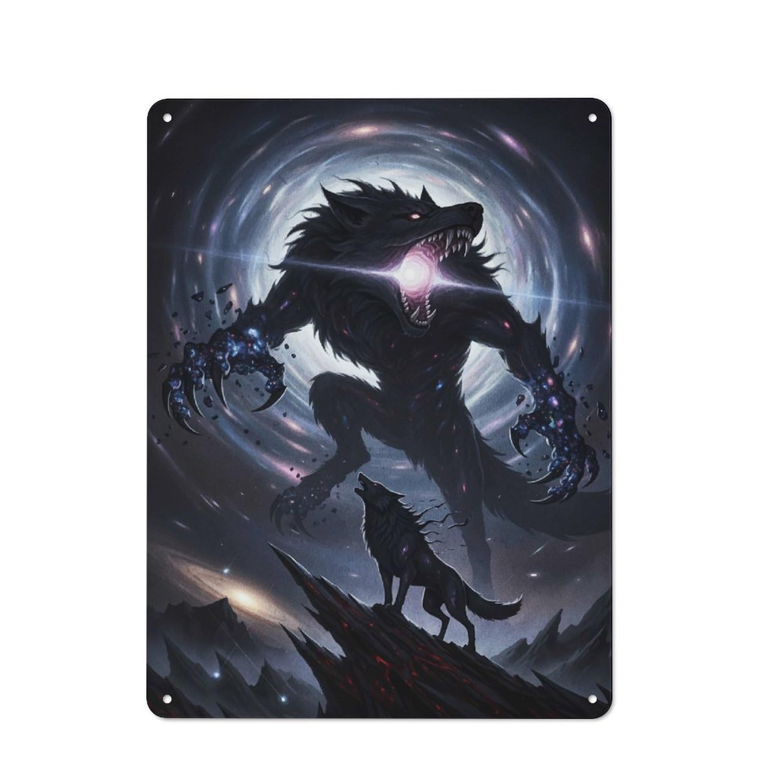Junmoney Cosmic Werewolf And Howling Wolf Vintage Tin Sign 40X30cm With For Man Cave Or Games Room, For Vintage Wall Decor Fans, For Metal Sign Collectors