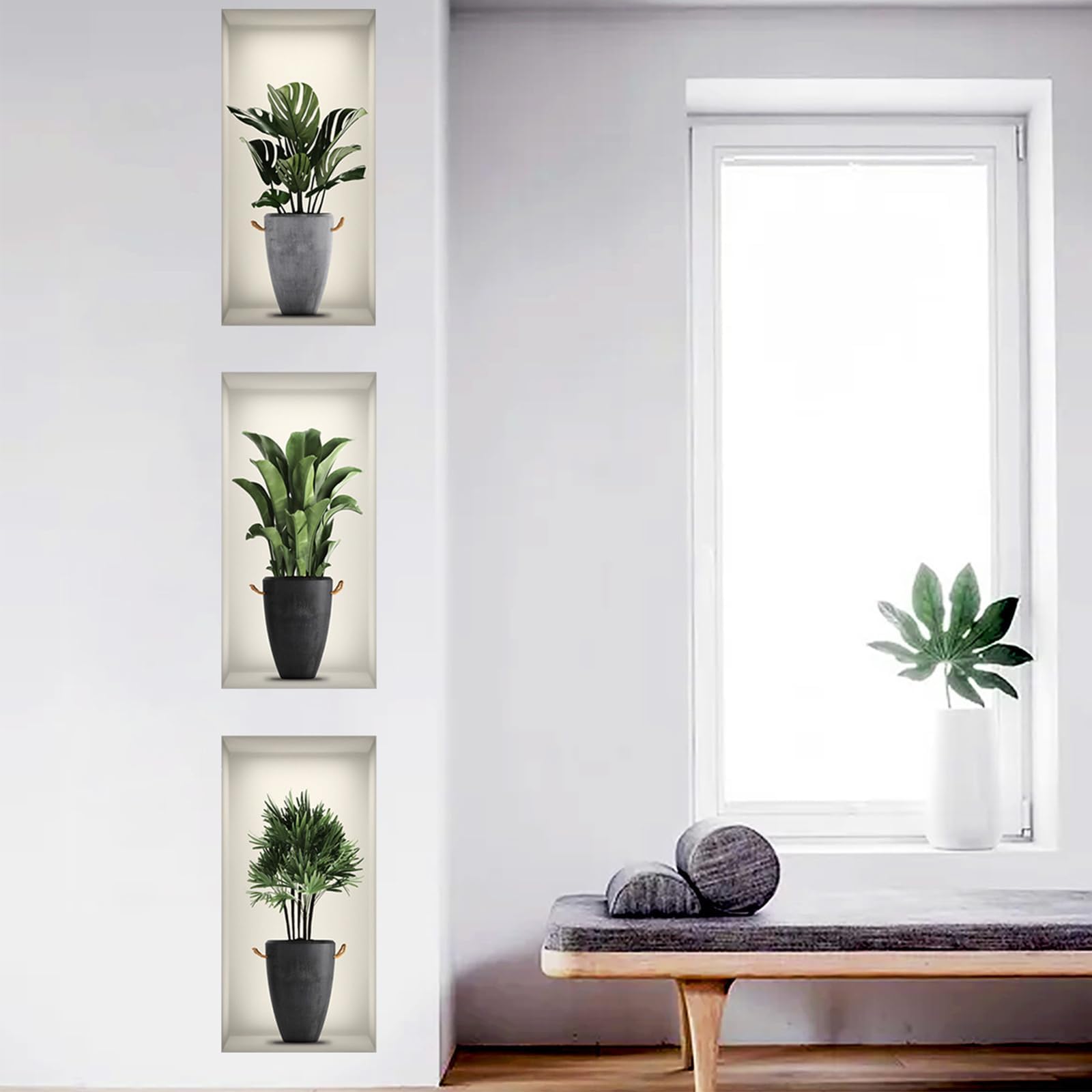 Autocollant Mural 3D Plantes - 20x40cm - Effet Trompe-l'œil Pour Cuisine, Salon, Chambre - Adhésif Et Facile à Poser