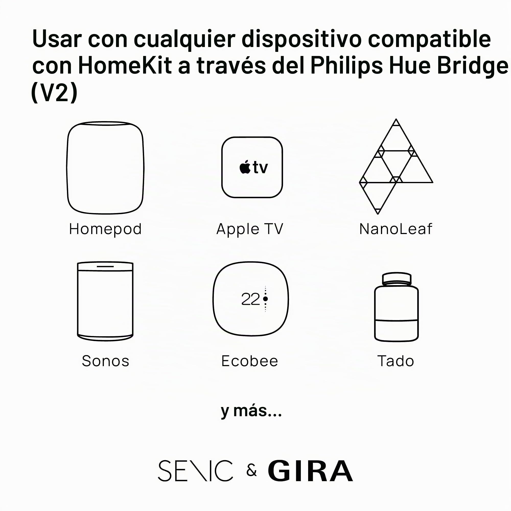 GIRA + Senic Interruptor Inteligente Friends of Hue | Interruptor Inalámbrico Homekit con Regulador de Luz para Bombillas Inteligentes Philips Hue | Sin Batería y Sin Carga | Blanco