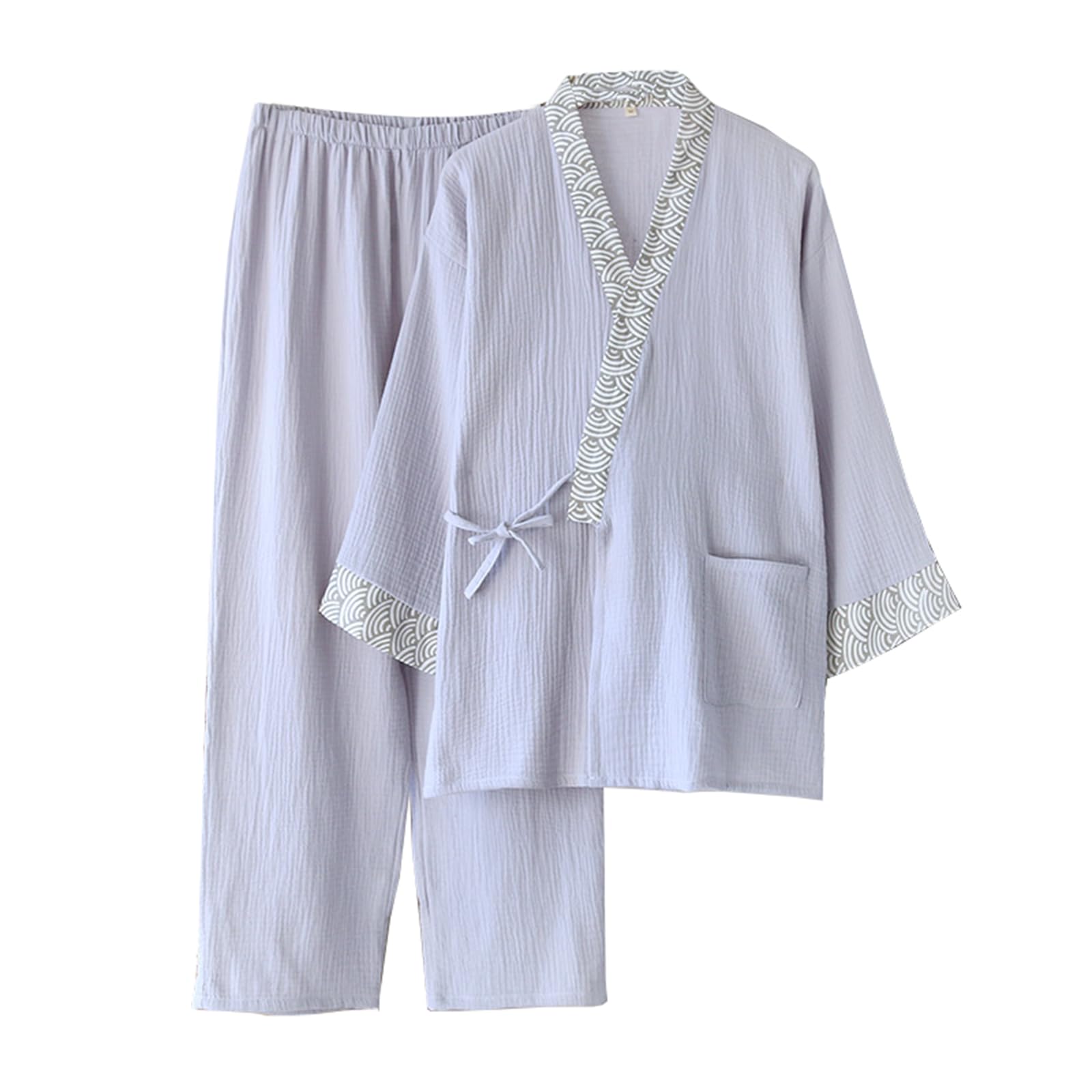 SENJINGHUA Cotton Two-Piece Suit Bathrobe Pajamas Kimono Sleepwear Unisex