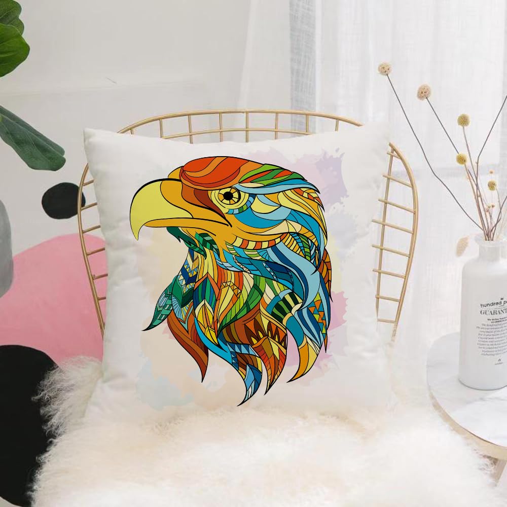HYMSXW Cushion Cover,Throw Pillow Case Home Decorative for Living Room Bedroom Sofa Chair 20X20 Inch,Ethnic patterned head of eagle beautiful eagle hand drawn art,Pillowcase 50X50cm