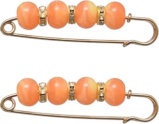 دبوس بروش مطرز بالخرز من دافني، قطعتين - برتقالي