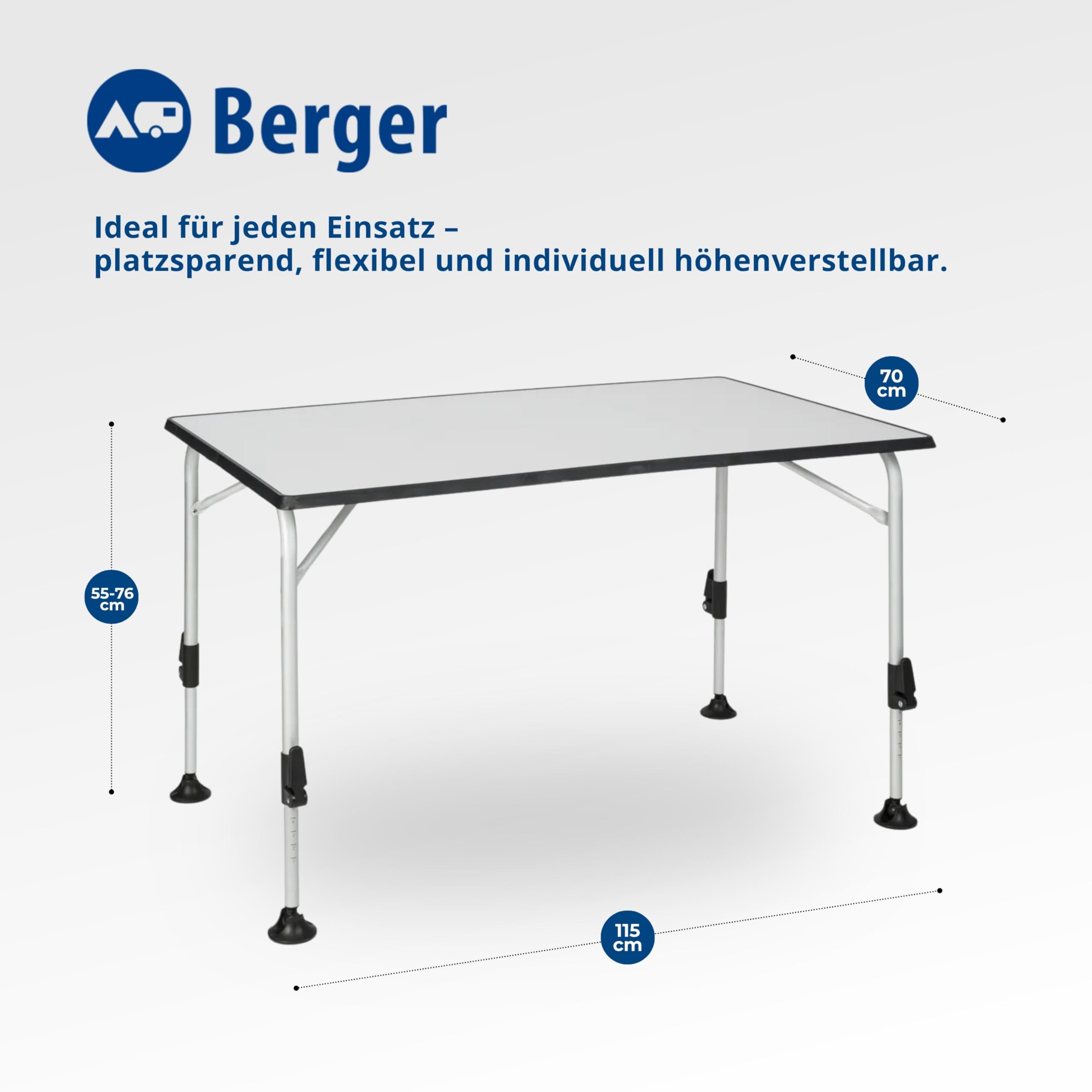 Berger Tavolo da campeggio pieghevole in alluminio e legno MDF | Tavolo da giardino, da esterno o interno, regolabile in altezza | Ivalo II 115x70 cm