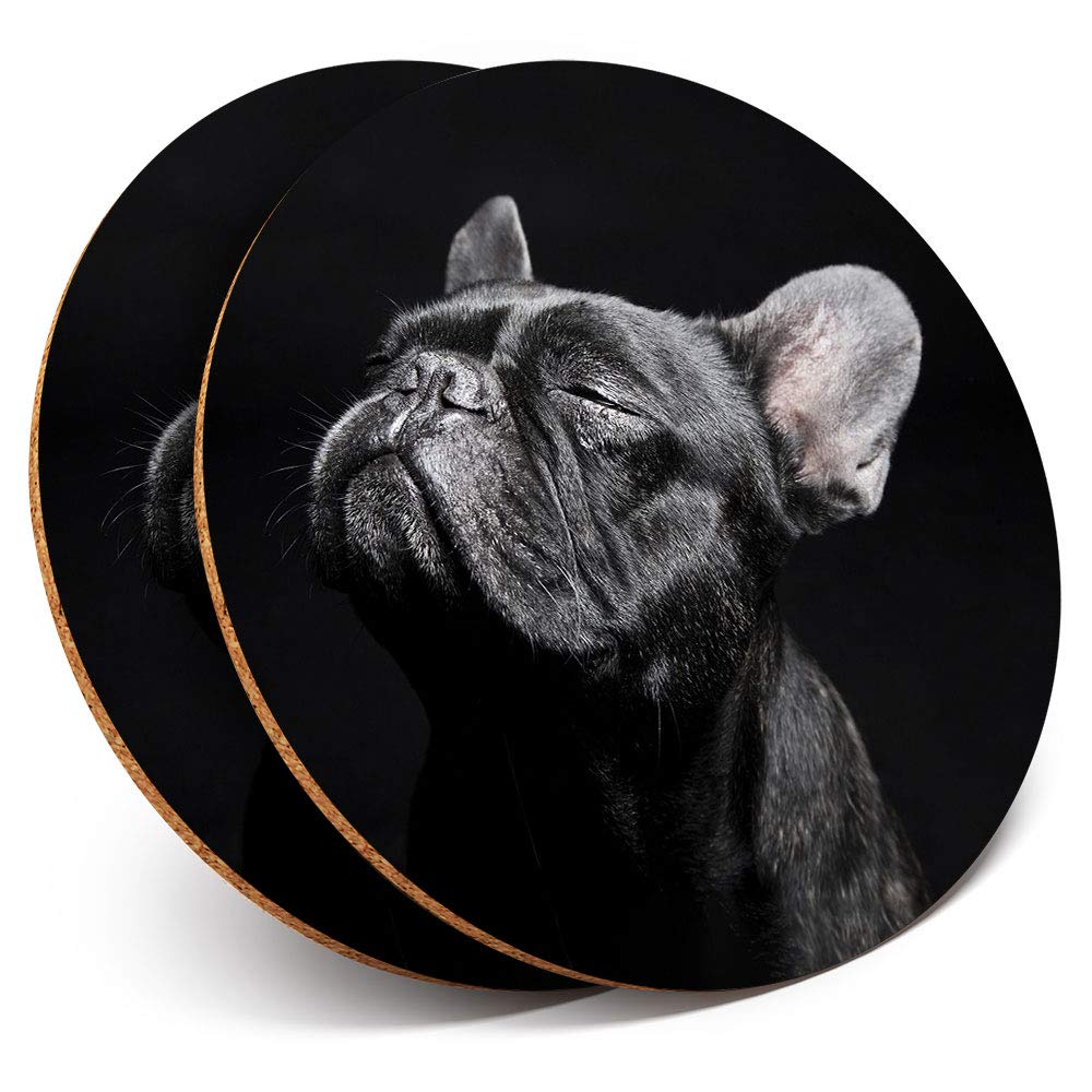 Destination Vinyl Ltd Multicolor 2 X Round Coasters - Black French Bulldog Dog - Cork Backed Home Kitchen Accessory Tea Coffee Mug Mat #3885