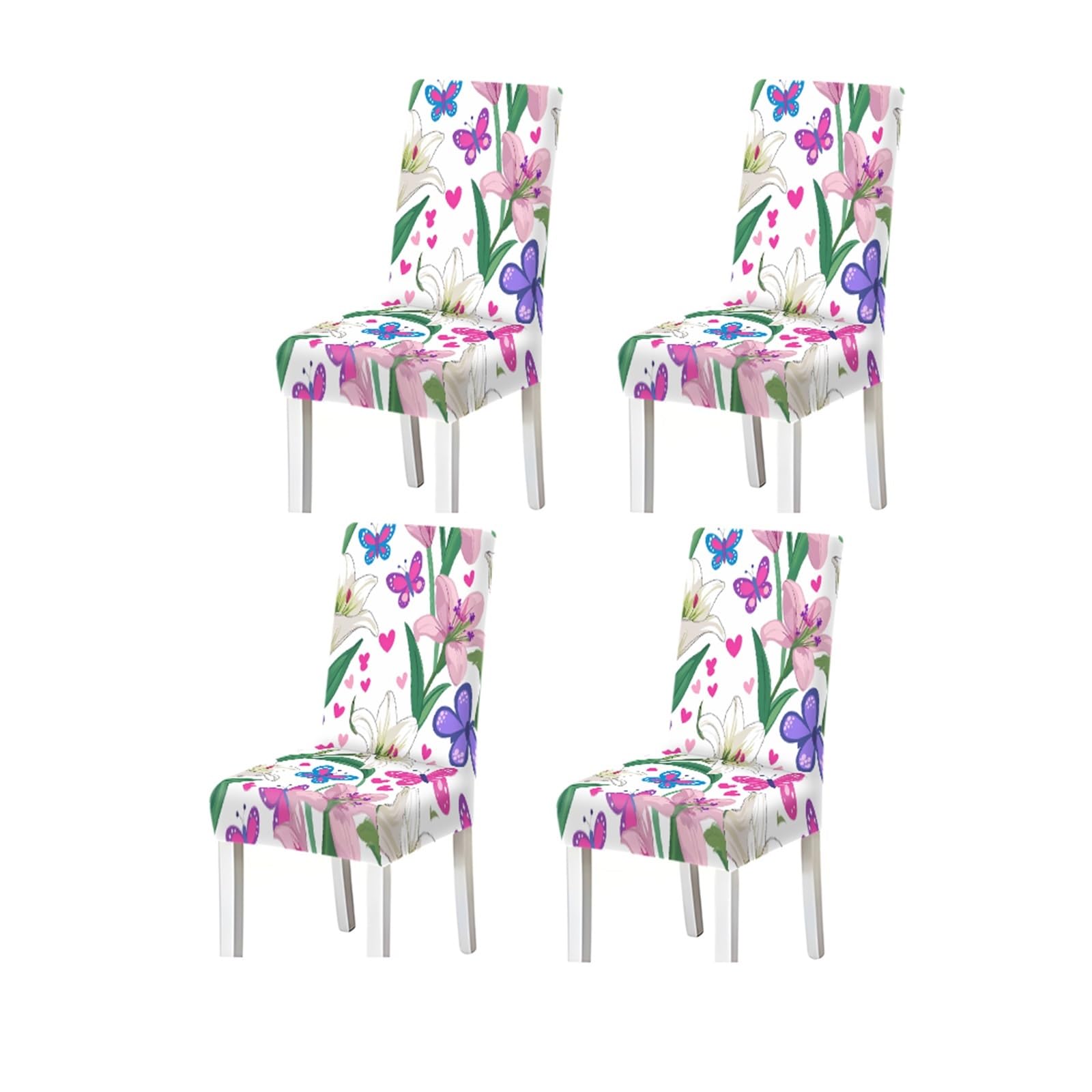 KXUAUV Lily Butterfly Floral Pattern Print Dining Chair Covers Set Of 2/4/6, Stretch Slipcovers For Kitchen Dining Room Seat Protectors for Restaurant Hotel Party(4PCSChair cover)