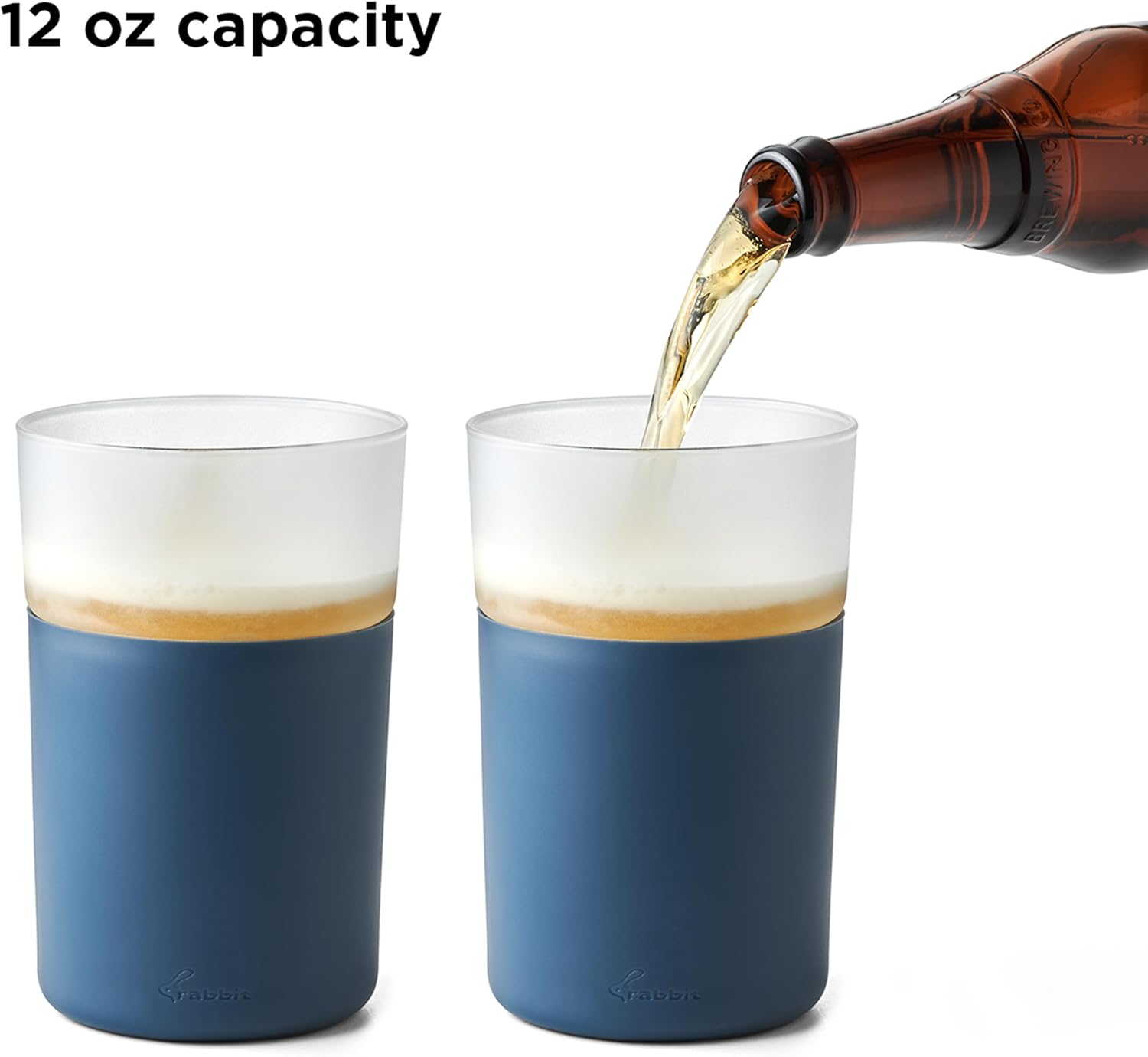 Rabbit Freezable Beer Glass Set of 2 with Cooling Gel Packs and Silicone Sleeves - Slate, Insulated Freezer Beer Glasses That Keep Beer Cold for Hours