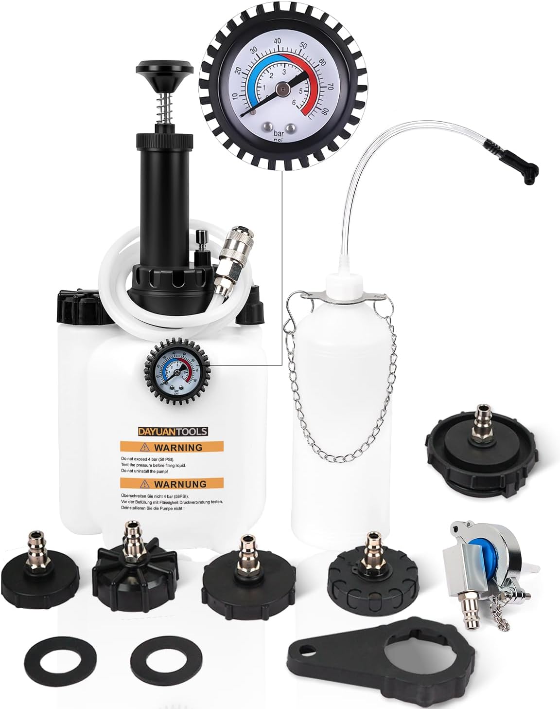 DAYUAN Upgraded 3L Brake Bleeder Kit, One-Person Operation with 3L Pressure Pump, 1L Brake Bleeder Bottle and 6 Upgraded Adapters, Manual Brake Fluid Bleeder Tool for Most Vehicles