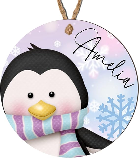 Personalised Christmas Tree Name Bauble - 12 Unique Designs (Elf, Santa, Reindeer, Snowman, Penguin, Polar Bear) (Design 5)