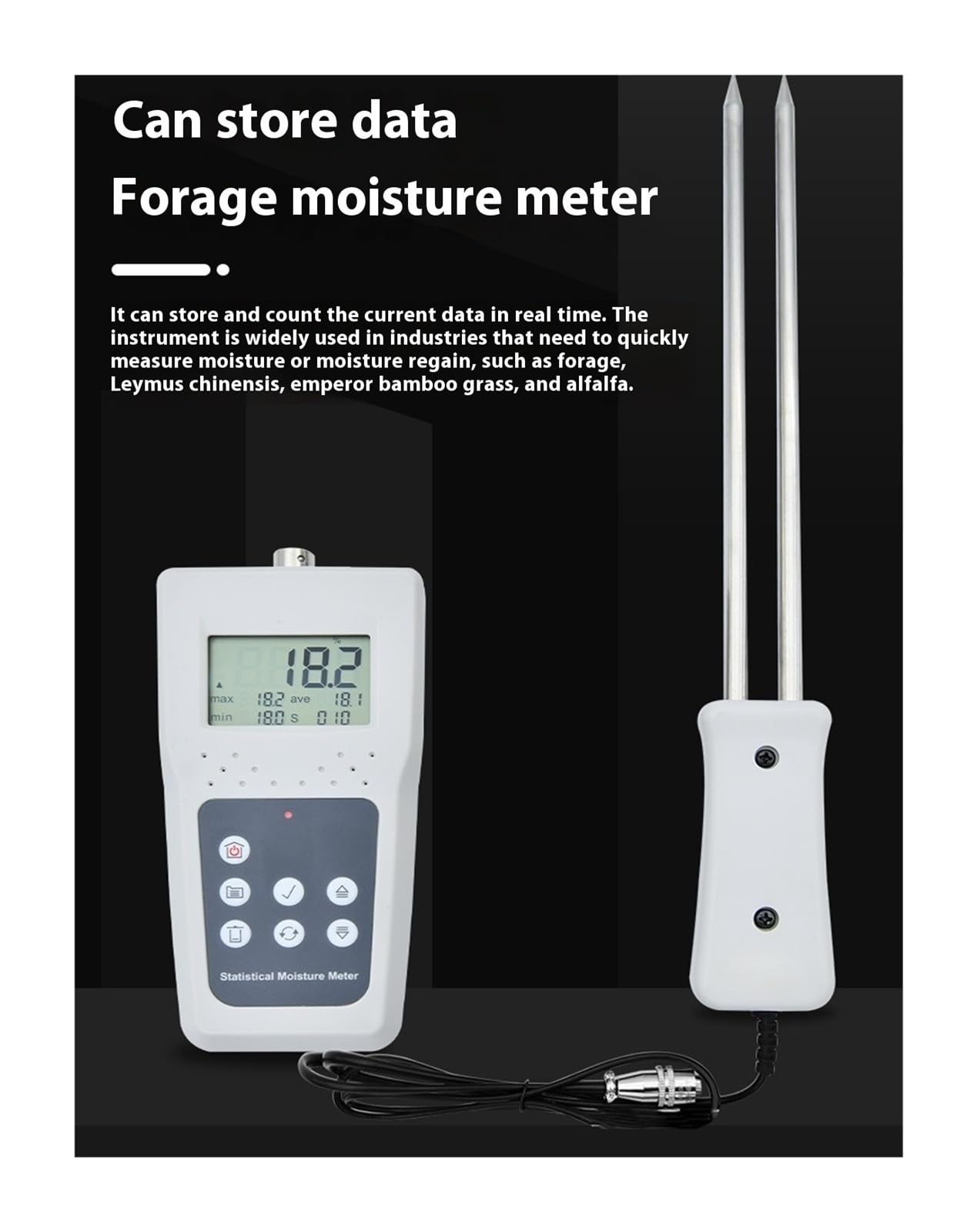 Feuchtigkeitsmesser, Profi Futterfeuchtemessgerät, Strohfeuchtemessgerät, Messbereich 5-82%, Genauigkeit 0,5%