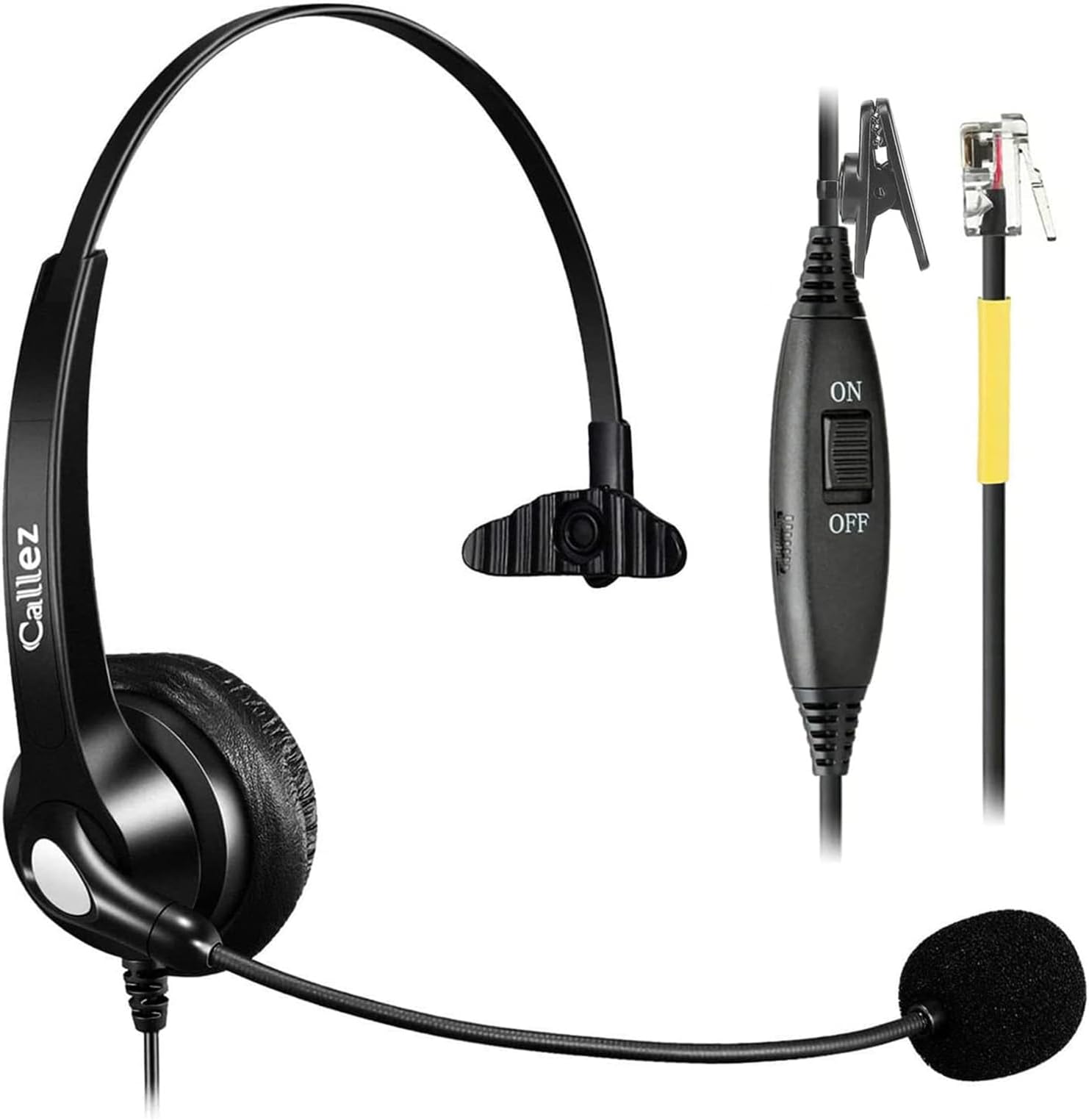 Callez 固定電話用ヘッドセット ノイズキャンセリングマイク付き RJ9有線ヘッドホン 電話機用ヘッドセット 片耳 マイクミュート付き 音量調節 Yealink Avaya Grandstream Panasonic Snom 富士通 SXAX Cisco Zultys Wildix AltiGen NTT OKI Ooma Huaweiなど対応 通信事業者 オフィス コールセンター