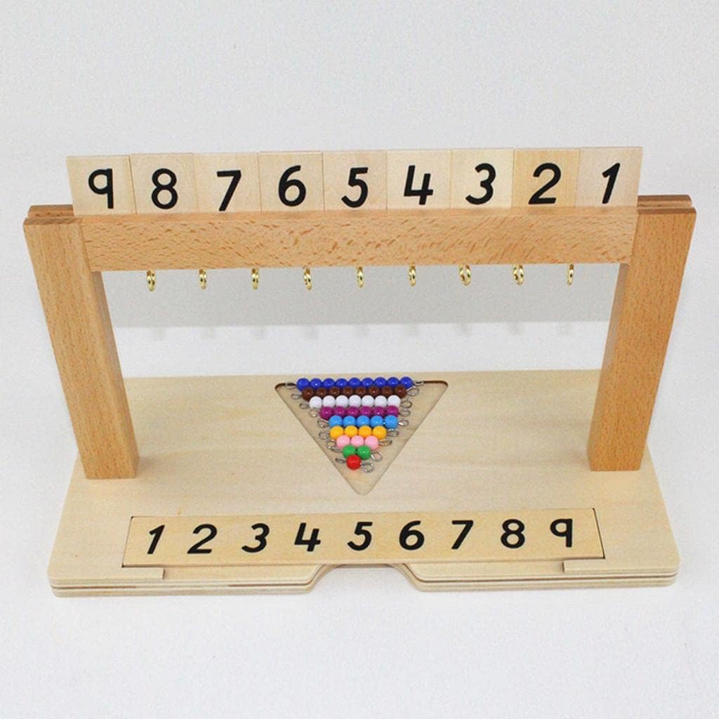 HEAVENGLOW Montessori Toy Beech Wood 1-9 Hanging Beads Frame w/Beads Bar al
