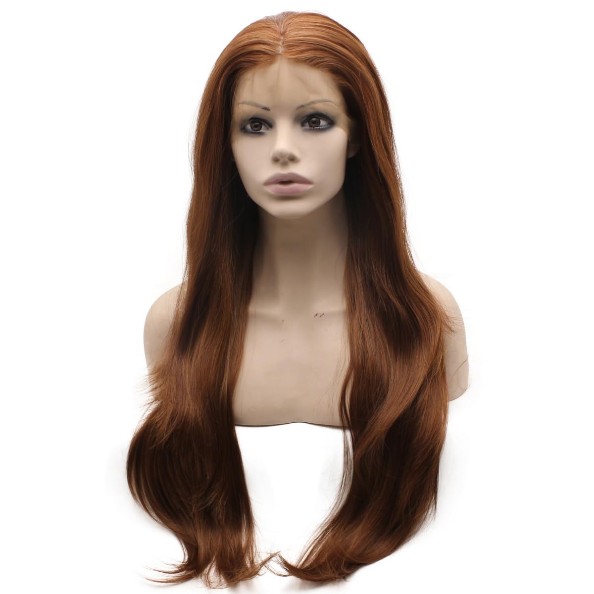 MX angel Long Natural Wavy Auburn Half Hand Tied Celebrity Synthetic Lace Front Wig