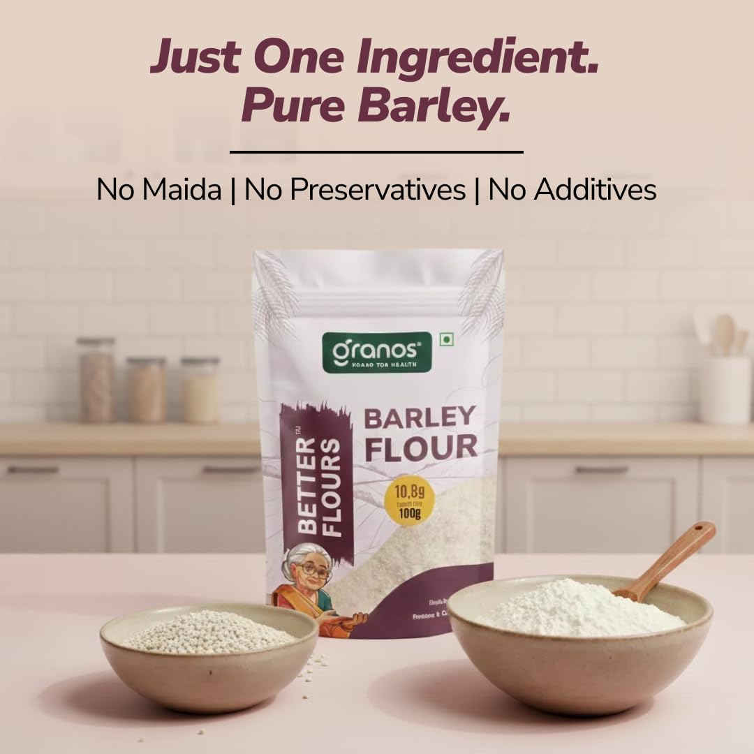 Granos Barley Flour, High in Protein and Fibre, 100% Whole Grain Jau Atta, No Maida, Chemical Free, Weight Loss and Diabetic Support, 900g (Pack of 2) - Image 5 thumbnail
