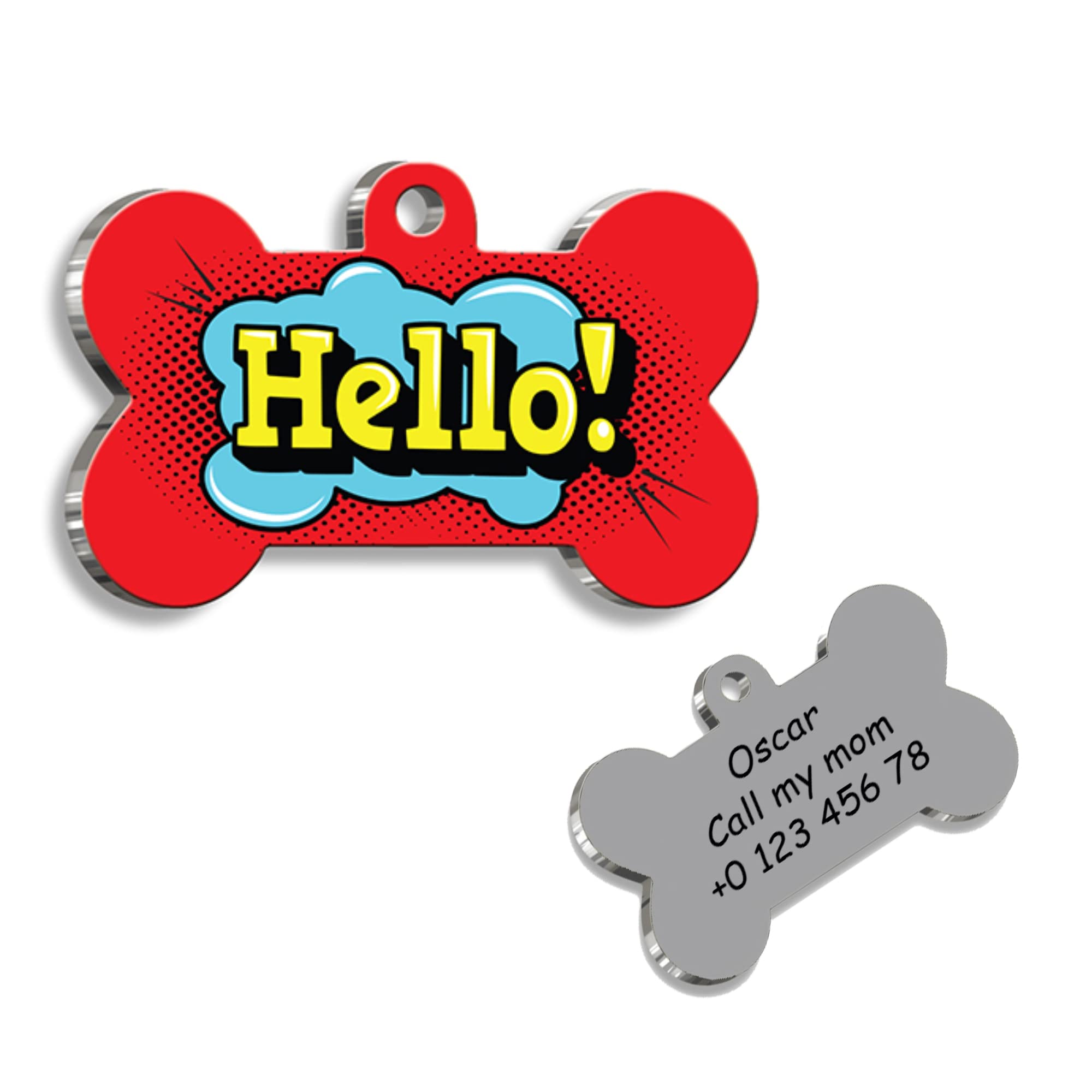 HELLO Personalized Dog Tag - Custom Name Tag - ID Tag for Dog & Cat - Customized Pet Tags - Dog & Cat Name id Tag - Dog Name Tag - Engraved Dog Tag