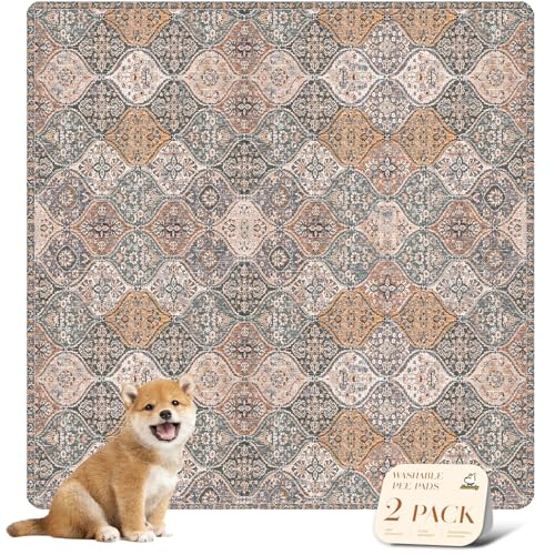 Image of nunubaby Washable Pee Pads for Dogs, Stylish, Non-Slip and Leak-Proof Pee Pads. Reusable Potty Pads for Dogs for Crates and Floors.(Brown /Multi,48 inch x48 inch )