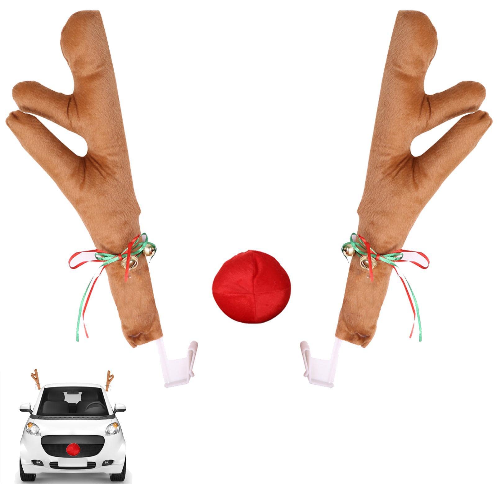 Décorations Noël Voiture LINGJIONG - Bois Renne Et Nez Rouge LED - 3 Modes Clignotants - Pour Tous Véhicules